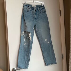 Abercrombie 90s Straight Ultra High-Rise Distressed Blue Jeans